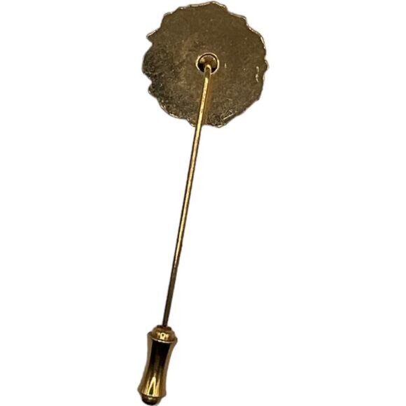 Antique Gold Tone Floral Stick Pin Brooch With Enamel Design & Detachable Cap - Picture 3 of 4
